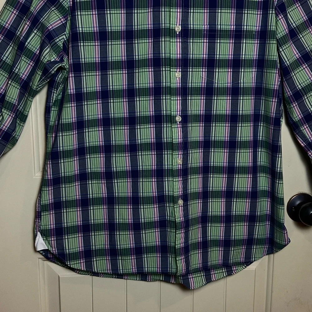 Brooks Brothers Button Up Shirt XXL Long Sleeve Blue Green Plaid 100% Cotton